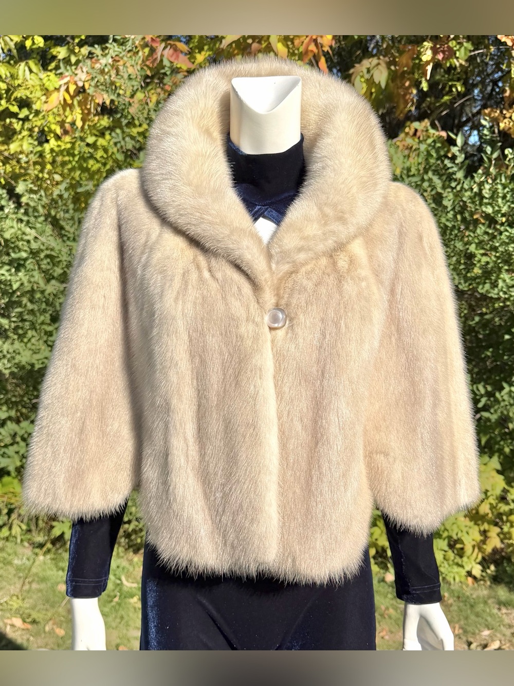 Arctic Furs Genuine Mink Fur Stole Cape Bridal Champagne Beige Tourmaline Wrap